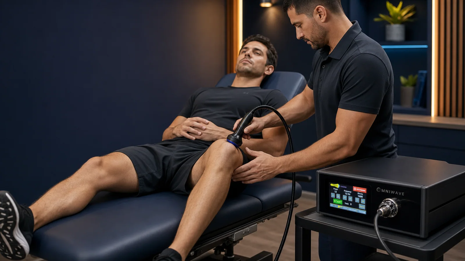 Illustrative image of shockwave therapy being applied, not photographed at this practice